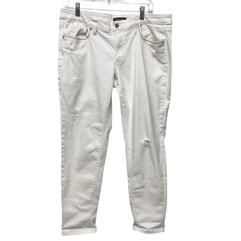 White House Black Market Sz‎ 34 Girlfriend Jeans  Rolled Cuff Denim Distressed
